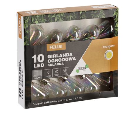 LED Tündérfények, Felisi Modell, 10 Izzó, 380cm, Napelemes, Multicolor Fehér Fény