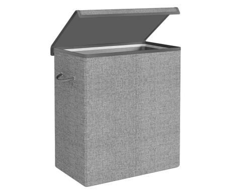 SONGMICS Zložljiva košara za perilo z 2 predelkoma, odstranljive vrečke, 142L, 60x36x66cm, siva