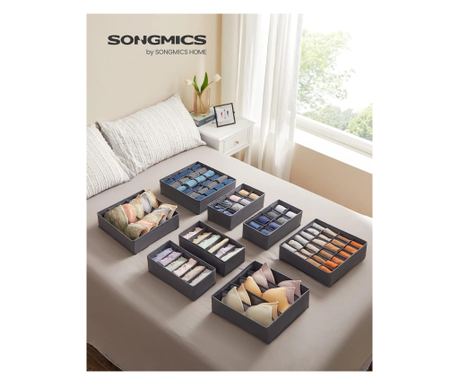 SONGMICS Organizatorji za omaro ali predal, Komplet 8 škatel za shranjevanje spodnjega perila, Zložljivi, 64x48x10cm, Siva