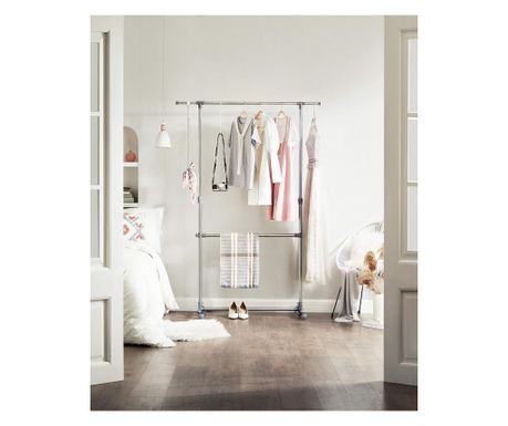 SONGMICS Suport pentru haine cu sina superioara extensibila, pe roti, reglabil in inaltime 113-198cm, argintiu