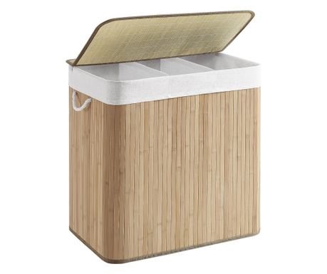 SONGMICS Koš za perilo iz bambusa, zložljiv, z odstranljivo pralno podlogo, 3 predelki, 150L, naraven