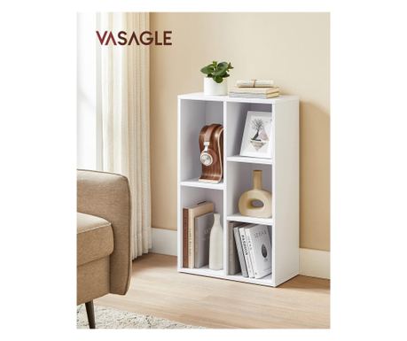 VASAGLE Polica za knjige, 5-Tier polica za pohranu, za dnevni boravak, drvena, 50x24x80cm, bijela