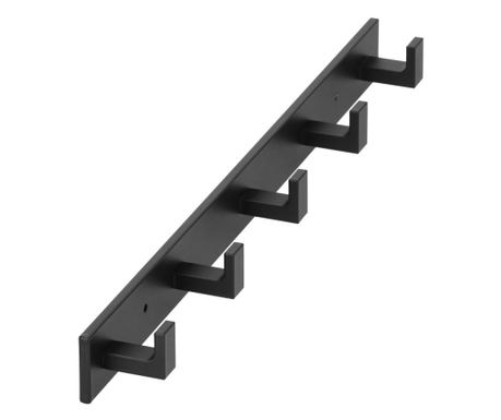 Črna aluminijasta držala za brisače z 2 sistemoma namestitve, 5 kavljev, 45x4 cm