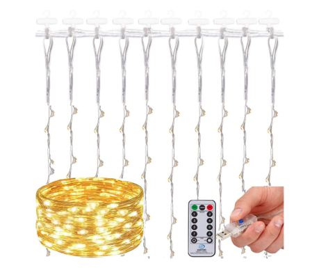 Függöny fényfüzér, 300 LED, 3x3m, beltéri, USB tápellátású, meleg fehér (sárga)