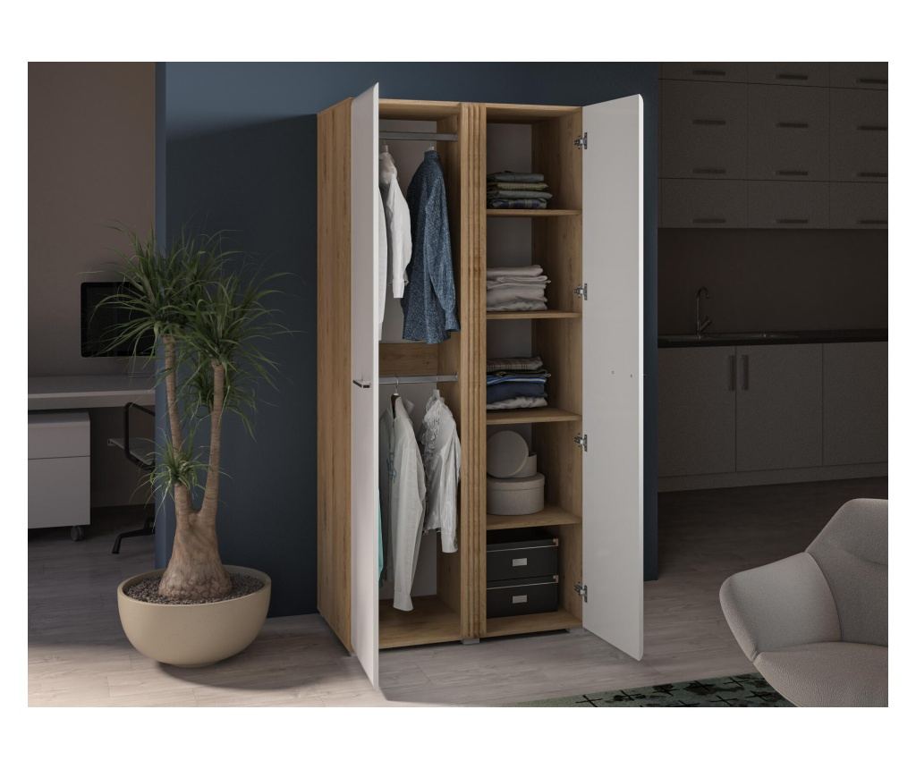 Adagio gardrób, tölgy és fényes fehér, 92 cm - 5