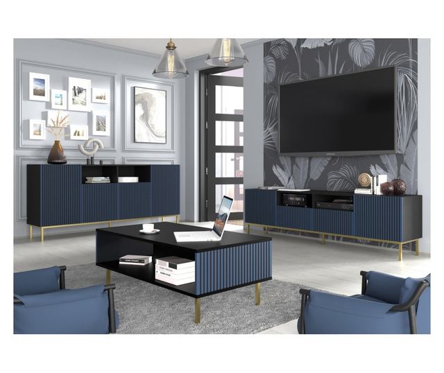 Coffee Table Ravenna F Black & Blue & Gold 90 cm