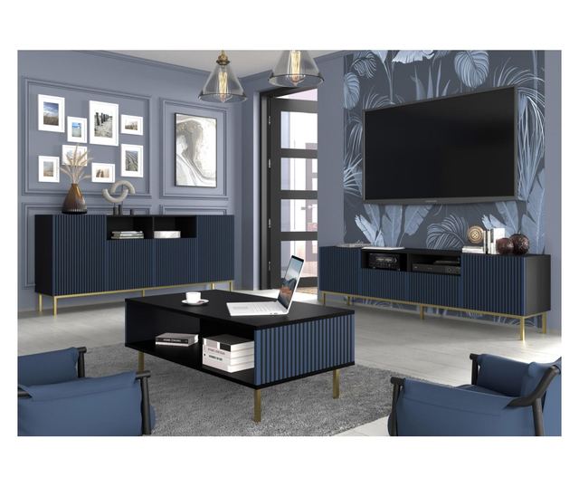 Coffee Table Ravenna F Black & Blue & Gold 90 cm