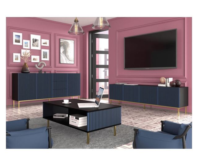 Coffee Table Ravenna F Black & Blue & Gold 90 cm