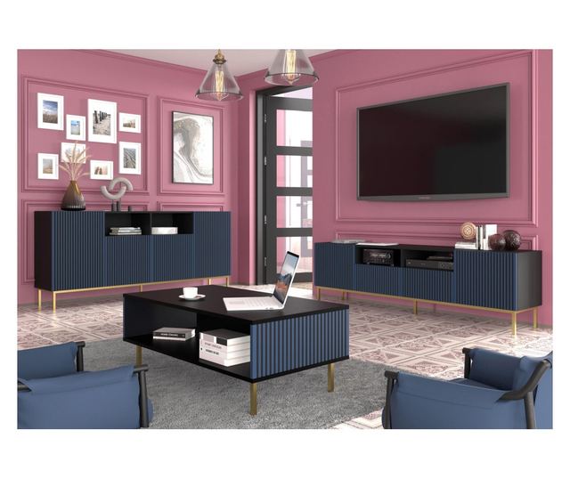 Coffee Table Ravenna F Black & Blue & Gold 90 cm