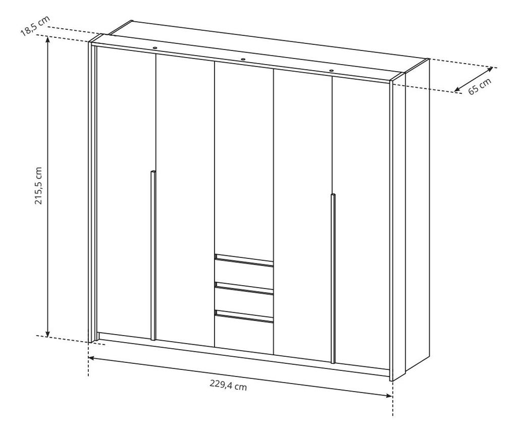 Xelo gardrób, fehér és tölgy színű, 230 cm - 5