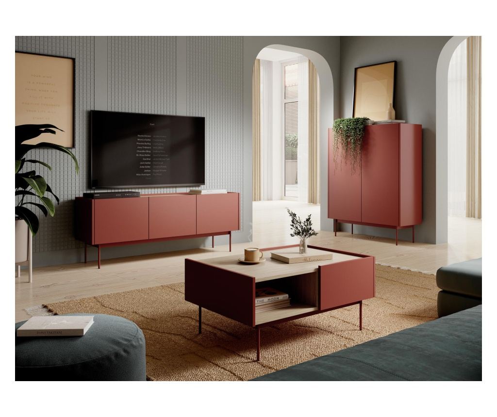 Tv állvány, piros színű, 144 cm - 5