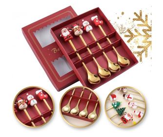 Set tacamuri pentru Craciun, 4 linguri aurii, figurine cu tematica magica de Craciun, JollyMag, LYZ4
