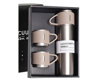 Set termos 500 ml, cu 3 cani bej, ambalat in cutie de cadou, JollyMag, BD24BEZ