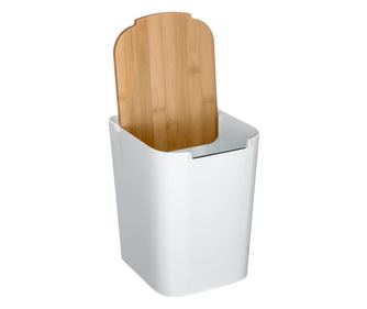 Кошче за отпадъци 5Five Natureo с капак, полипропилен и бамбук, 5 литра, бяло