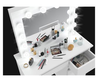 Ogledalo za ličenje z 12 LED žarnicami, nevtralna svetloba, 80x10x65 cm, belo