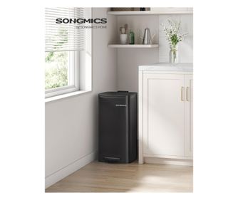 SONGMICS Cos gunoi 34x29x54 cm, 30L, cu pedala, capac silentios si galeata interioara detasabila, negru