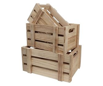 Set 3 ladite din lemn cu manare, Belle Vous, 3 dimensiuni S/M/L, pentru depozitare si organizare, Maro