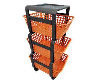 Raft depozitare cu roti, 3 cosuri, 41,5x29 cm , portocaliu