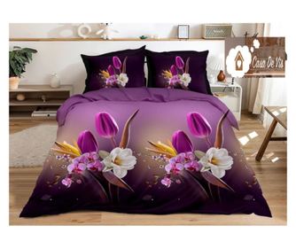 Set lenjerie de pat dublu, 4 piese, multicolor, bumbac satinat, Casa de Vis Online, B-444