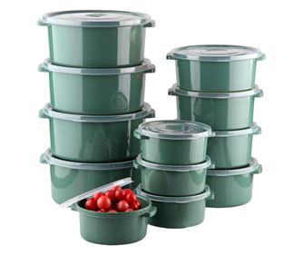 12 darabos ételtároló készlet (4X500 ml, 4X1000 ml, 4X2000 ml), sötétzöld, fedél légtelenítő szeleppel