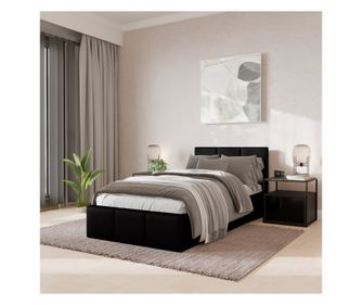 Łóżko Pojedyncze 90x200cm Łóżko Tapicerowane z Pojemnikiem Czarne