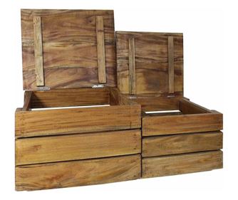 Σετ 2 κουτιών αποθήκευσης, μασίφ ανακυκλωμένο ξύλο