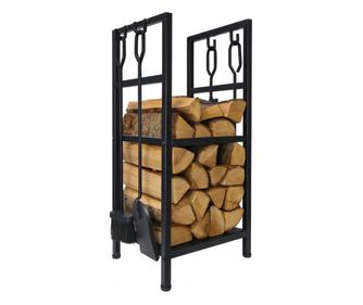 Ράφι για καυσόξυλα με εργαλεία Adler AD 6815, Έως 80 kg, Δύο ράφια, Κατασκευή από χάλυβα, Μαύρο