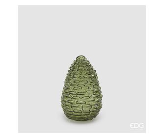 Decoratiune brad din sticla, verde, LED, 10x15 cm