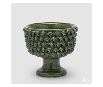 Vas ceramica pe picior, verde, model conuri, 28x24.5 cm