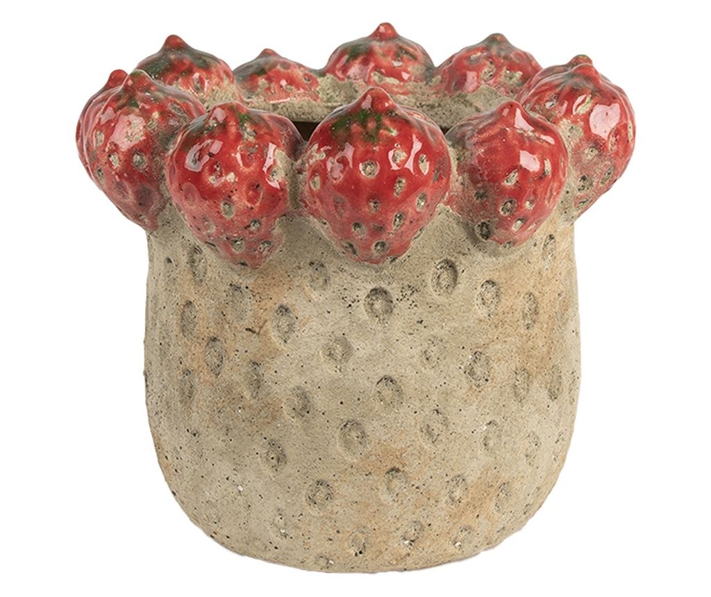 Lonček za rože iz terakote, bež in jagodno rdeč, 19x16 cm