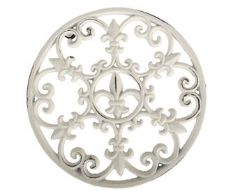 Podstawka żeliwna w stylu vintage, biała, 18x2 cm