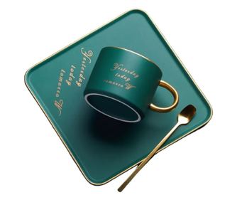 Set din Portelan, Ceasca, Platou si Lingurita, DAYS Verde