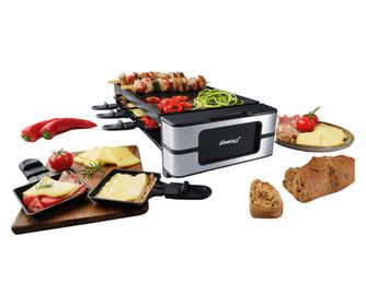 Steba Germany elektromos grill és raclette sütő, 8 személyes, 40 x 24 cm, 3 tapadásmentes főzőfelület, 8 raclette, palacsintafor