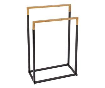 Suport prosoape Jumi, pe două rânduri, metal și bambus, negru și maro, 76x45x22 cm