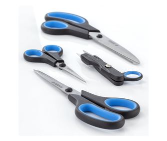 Zestaw 4 nożyczek sędziowskich, stal nierdzewna, srebrny/czarny/niebieski