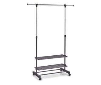 Mobilní výsuvný stojan na oblečení a boty Zeller, kov/plast, 80-120x42,5x101,5-166 cm, černá/stříbrná