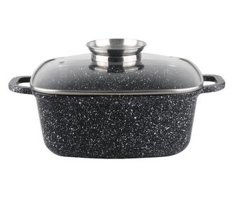 Съд за печене-ростер Oliver Voltz OV54323C28A, 28х11 см, 6.5 л, Стъклен капак, Мраморно покритие, Индукция, Черен