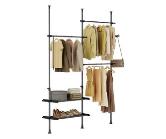 SoBuy teleskopski vješalica s policama, otvoreni ormar za spavaću sobu, crna