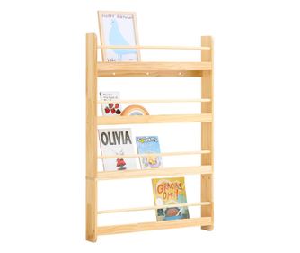 SoBuy Montessori könyvespolc 4 rekeszes, gyermekeknek, természetes fa