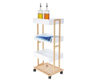 Κινητό ντουλάπι κουζίνας Excellent Houseware, μπαμπού/MDF, 39x30x87 cm, λευκό/καφέ