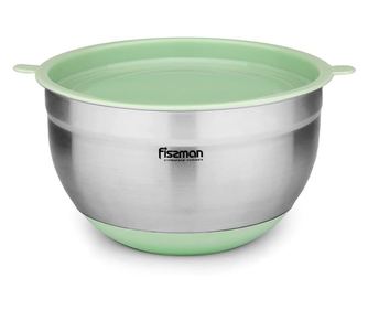 Bol mixare Fissman, otel inoxidabil 18/10, 4500 ml, 24x13,5 cm, argintiu/verde
