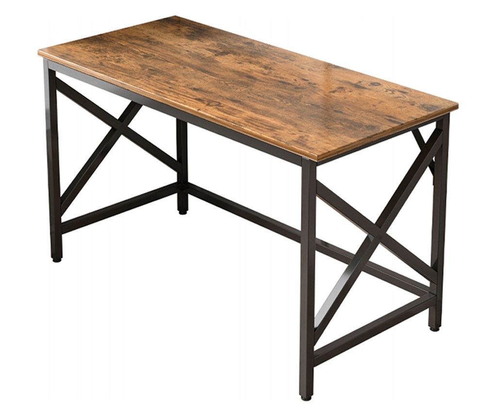 Industrial Computer Desk, Rustic Brown Table, Metal Frame, Loft Style