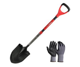 Set harlet, cazma, ascutit, margini zimtate, maner fibra sticla, 115 cm, cu manusi, RedShark