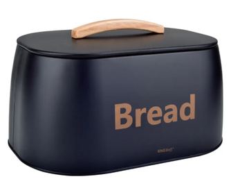 Metalna kutija za kruh s drvenom ručkom, 34×24×18,5 cm, crna, KINGHoff KH-1946