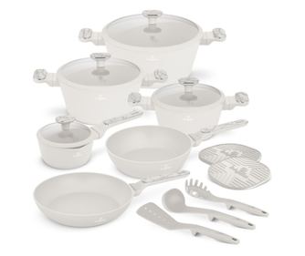 Set oale si tigai cu capace 15 piese Sahara Marble Berlinger Haus BH8401, crem, antiaderente, compatibile inductie