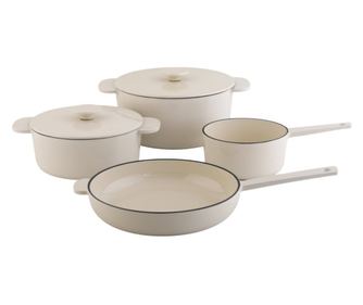 Komplet 6 emajliranih litoželeznih loncev s ponevjo in loncem za omako Anden Carl Schmidt Sohn102906