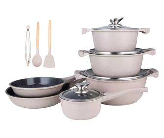 Komplet marmoriranih loncev s pokrovi 10 kosov Royalty Line BS1010M, bež