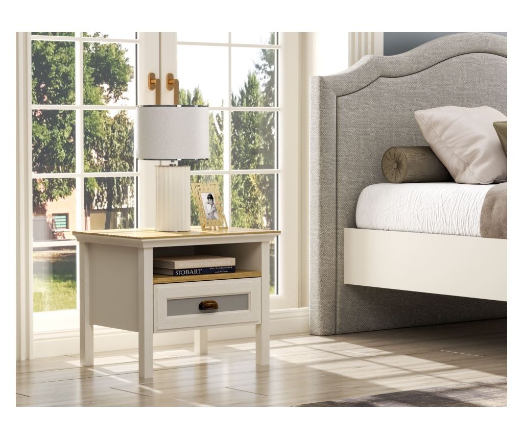 Noćni ormarić 039, krem, hrast, siva