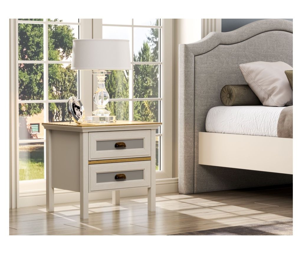 Noćni ormarić 022, krem, hrast, siva