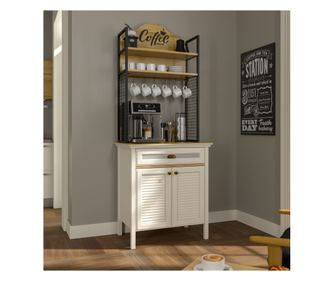 Kávézós szekrény 827, krém, tölgy, fekete